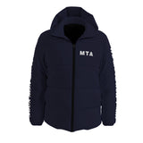 Hooded MTA Puffer Coat (white text)
